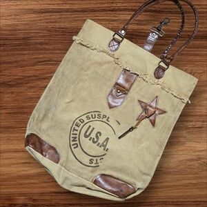 Mona B Canvas Tote Bag with Leather Accents